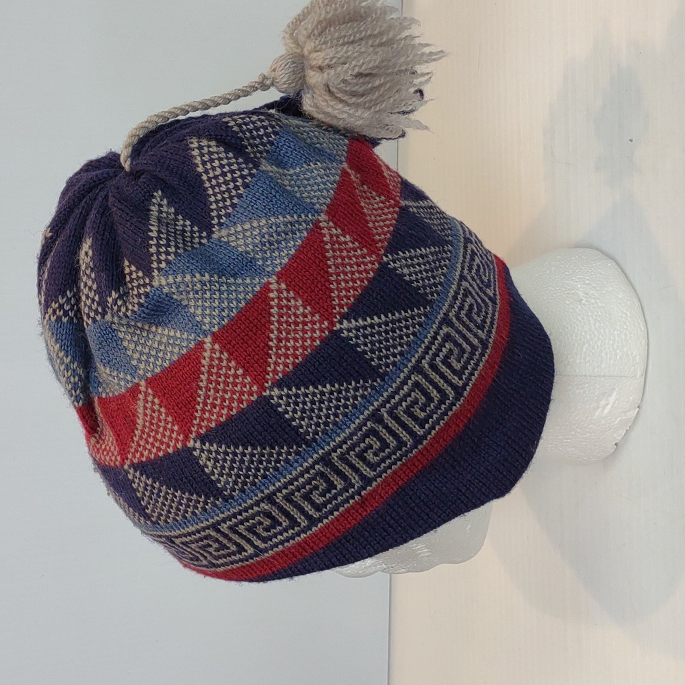 EMS Wool Geo Design Greek Key Tassel Ear Covering Fleece Inner Headband Beanie - Picture 4 of 14